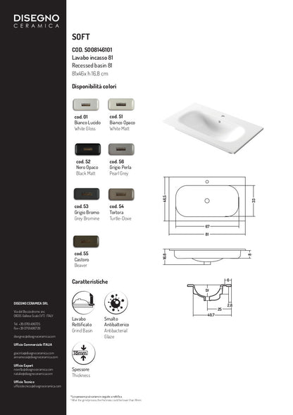 Lavabo da incasso 81x46x h 16,8 cm Soft