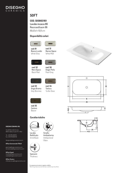 Eingebautes Spülbecken 86 x 51 x H 16,8 cm Soft