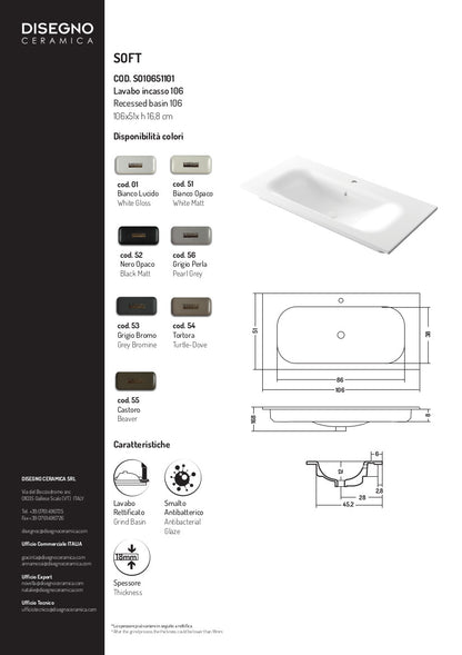 Eingebautes Waschbecken 106 x 51 x H 16,8 cm Soft