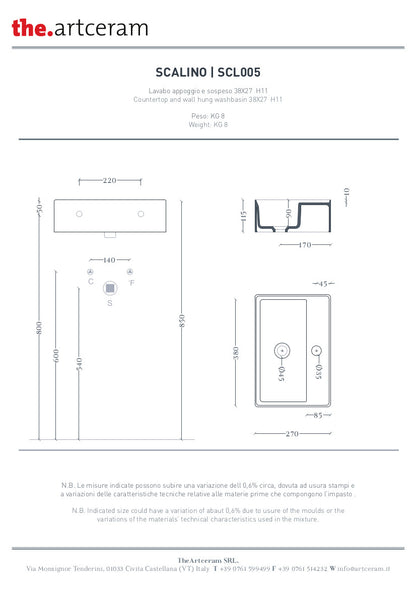 Wandhängendes/Aufsatzwaschbecken 38x27 cm Stufe