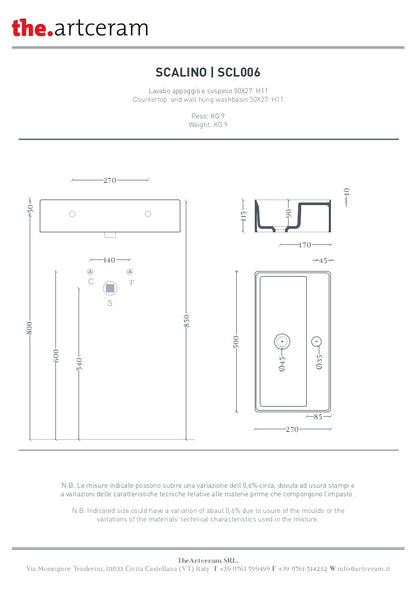 Lavabo suspendu/à poser 50 x 27 cm à marches
