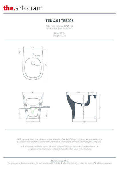 Wandbidet, 36 x 52 cm, Ten 4.0