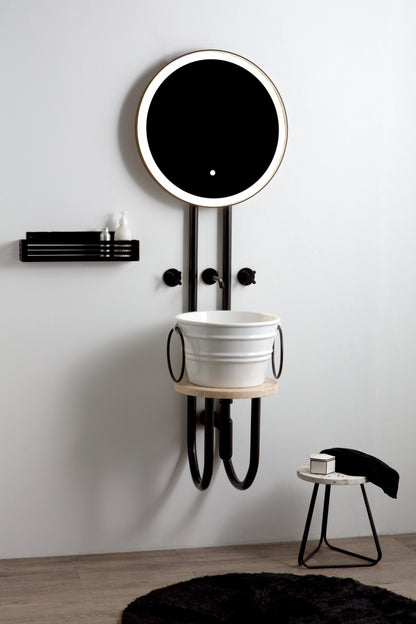 Metallrahmen mit Spiegel und Marmorablage