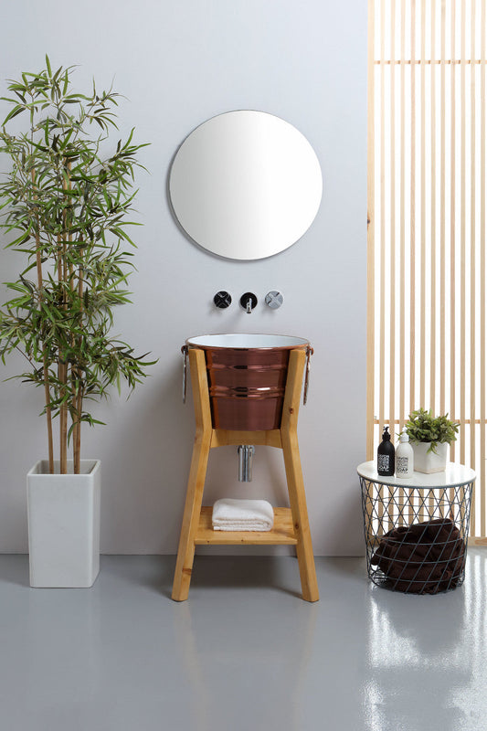 Kupferbeckenzusammensetzung auf natürlicher Tannenholzstruktur