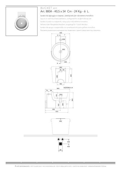 Lavabo sospeso/appoggio cm 40 Bucket
