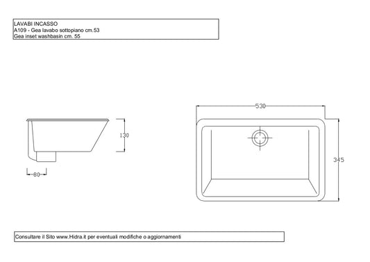Lavabo sottopiano 53x34.5 cm
