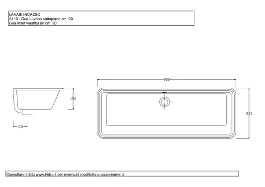 Lavabo sottopiano 90x33 cm