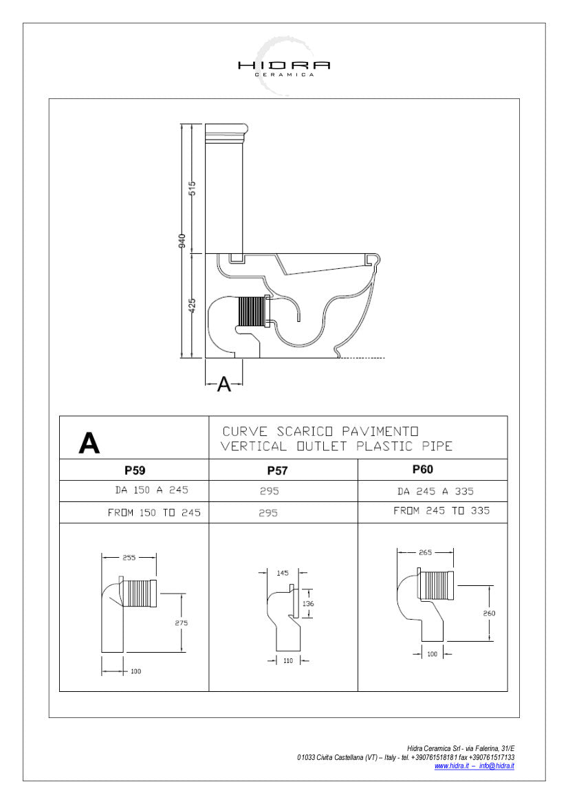 Vaso monoblocco filo muro traslato Ellade