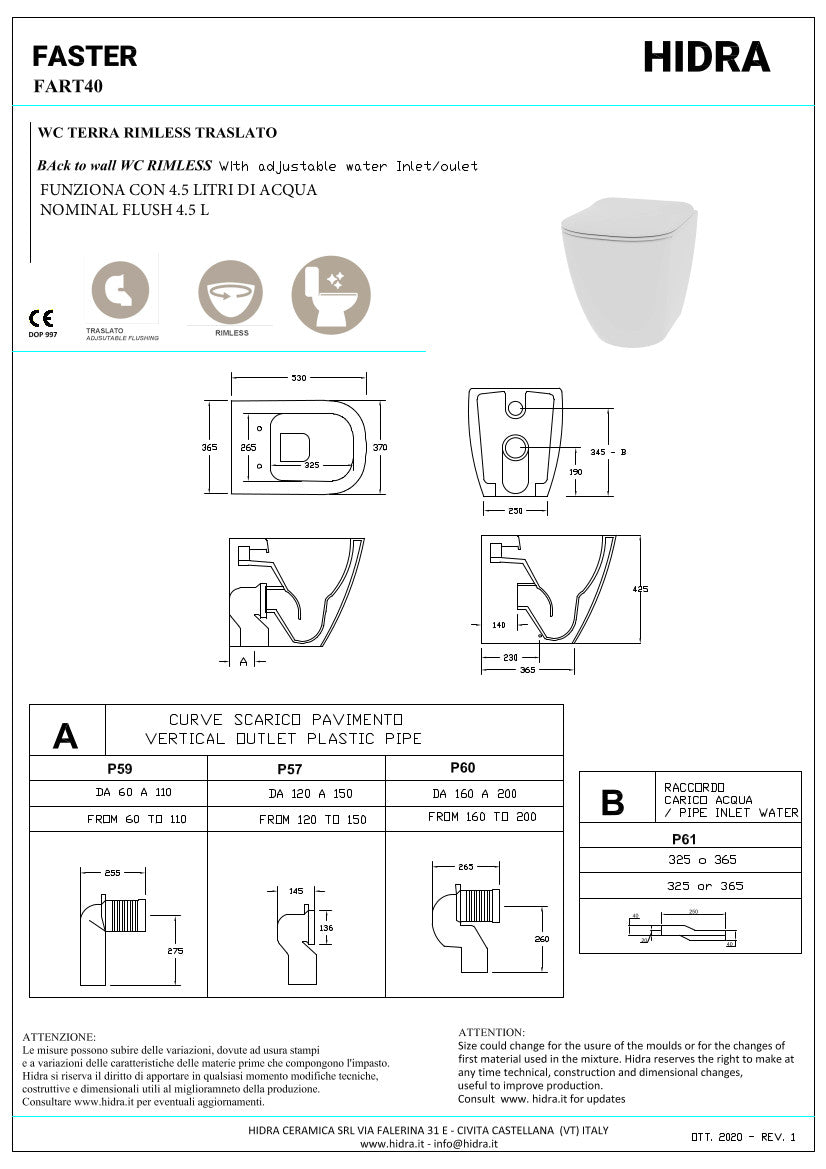 Coppia sanitari filomuro senza brida Faster