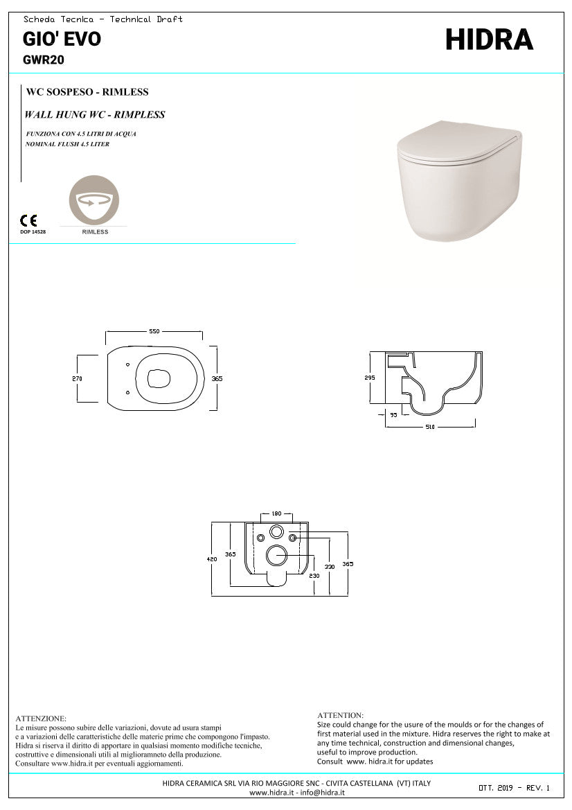 Bidet sospeso Giò Evolution