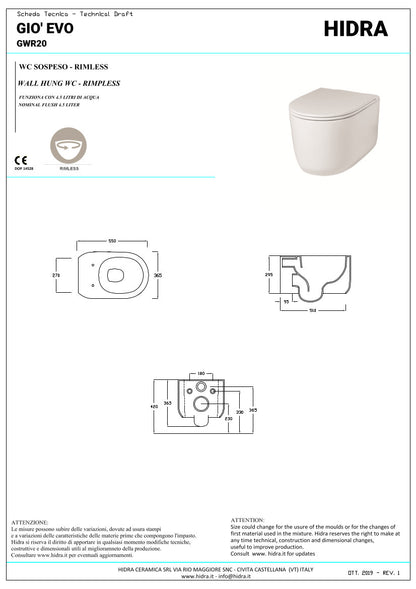 Bidet sospeso Giò Evolution