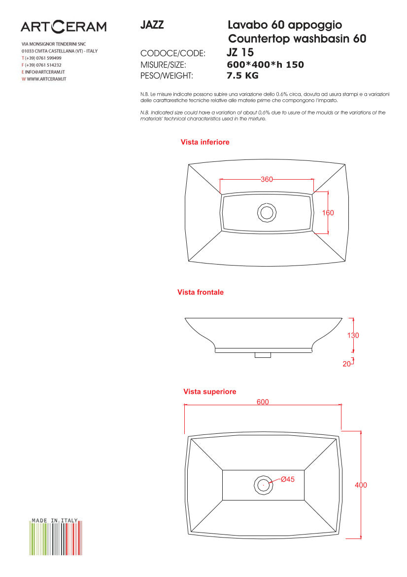 Jazz-Waschbecken für die Arbeitsplatte
