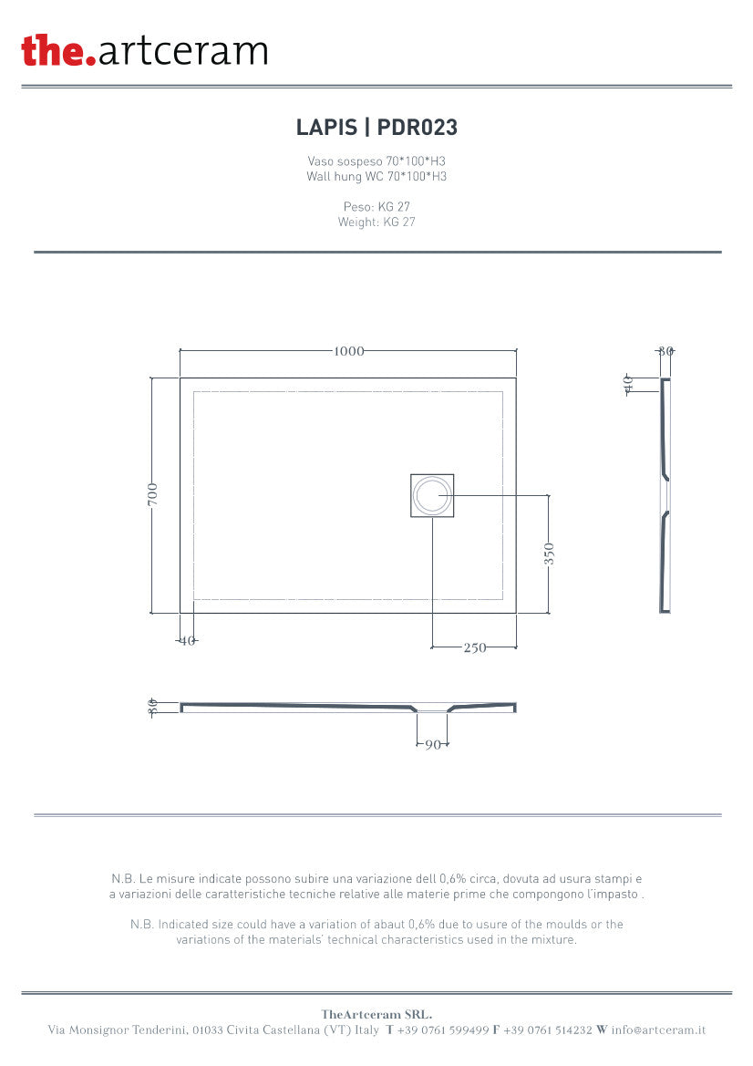 Duschwanne 100x70 H3 Lapis