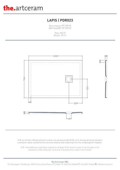 Duschwanne 100x70 H3 Lapis