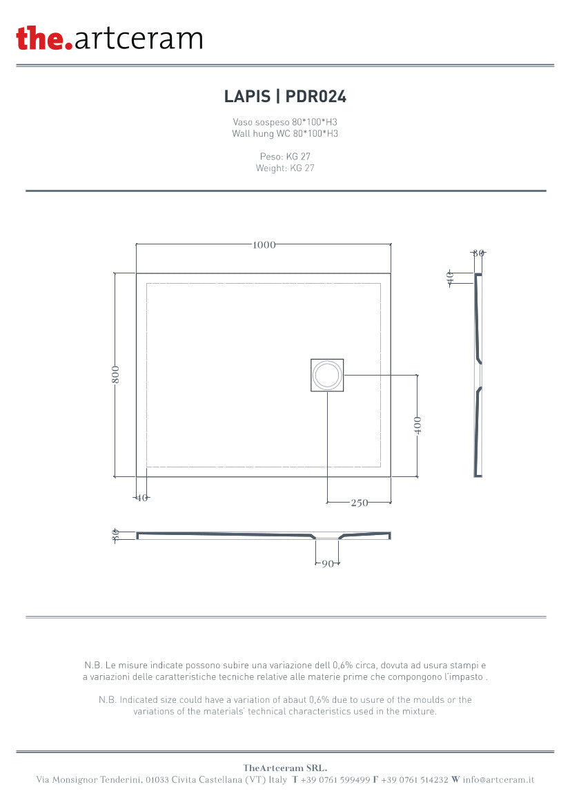 Duschwanne 100x80 H3 Lapis