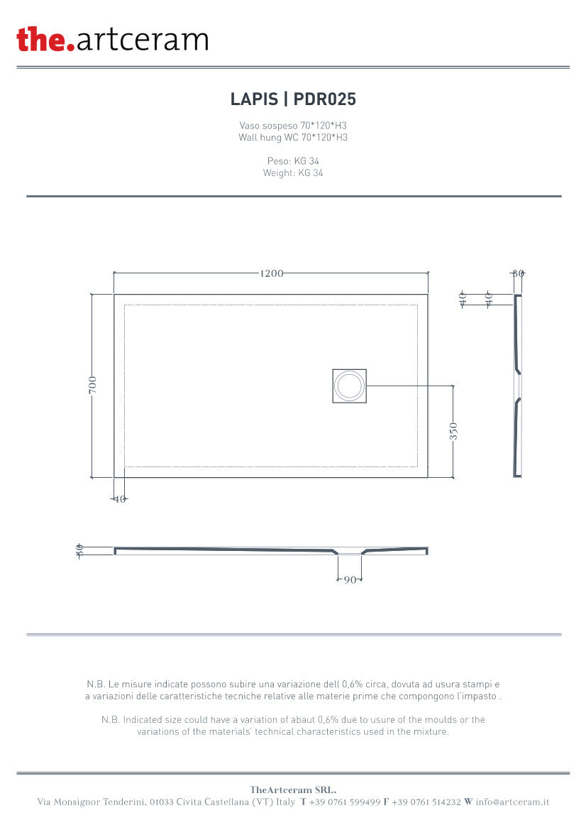 Duschwanne 120x70 H3 Lapis