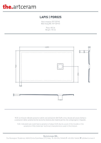 Duschwanne 120x70 H3 Lapis