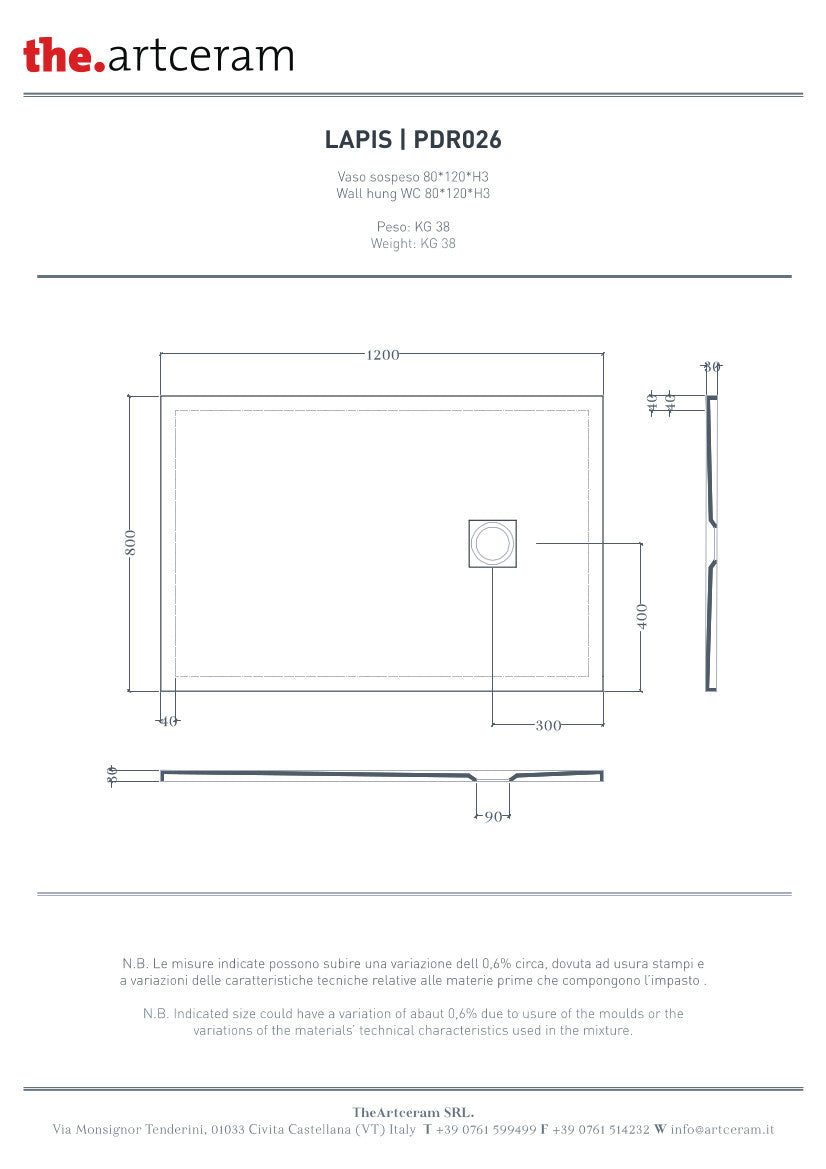 Duschwanne 120x80 H3 Lapis