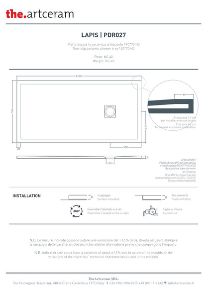 Duschwanne 140x70 H3 Lapis