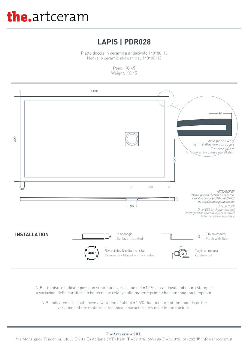 Duschwanne 140x80 H3 Lapis