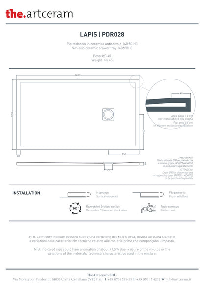 Duschwanne 140x80 H3 Lapis