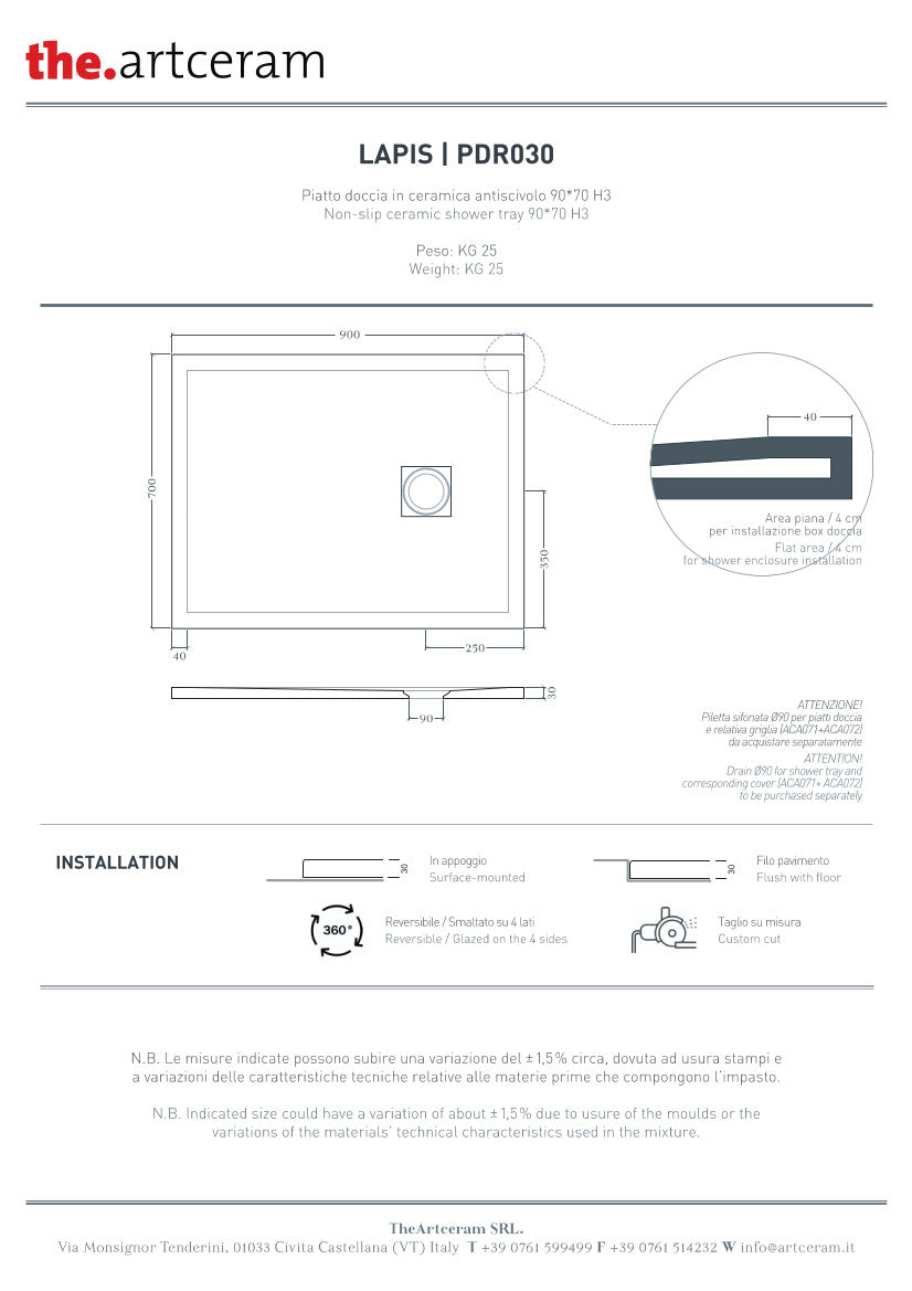 Duschwanne 90x70 H3 Lapis