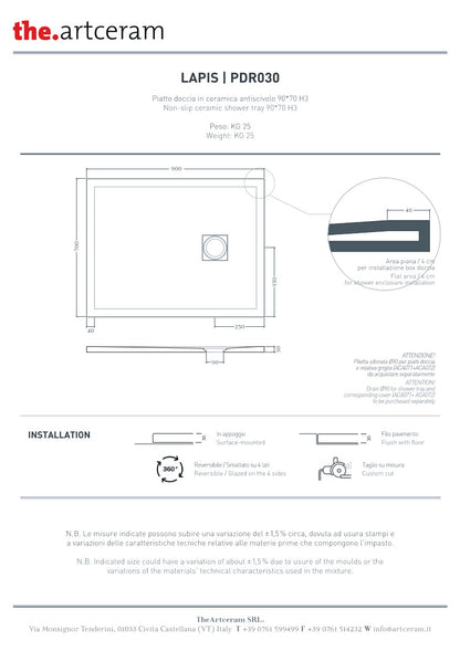 Duschwanne 90x70 H3 Lapis