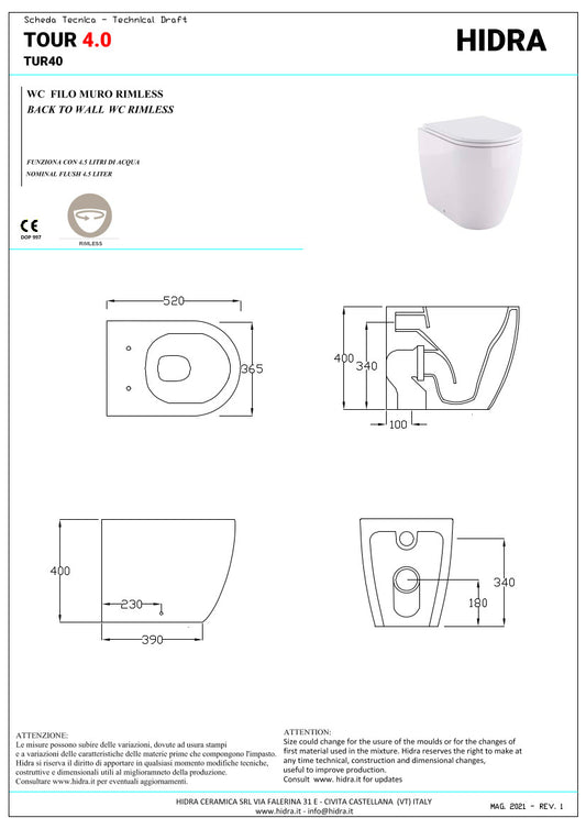 Tour 4.0 randloses Wand-WC