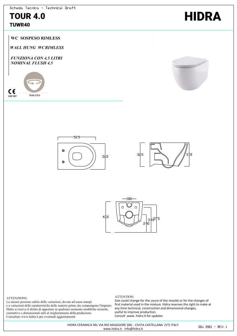 Vaso sospeso senza brida Tour 4.0