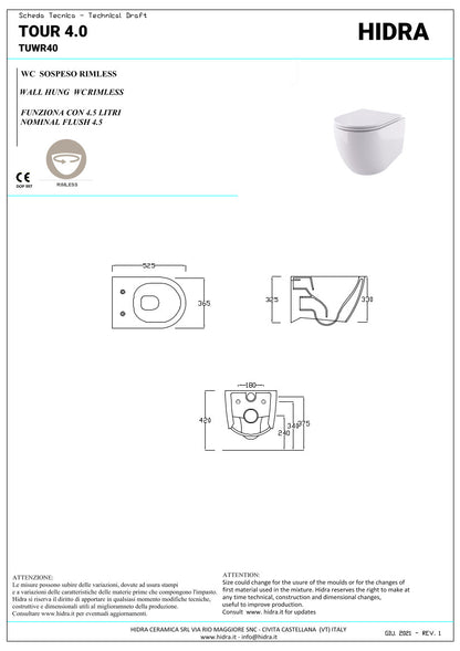Vaso sospeso senza brida Tour 4.0
