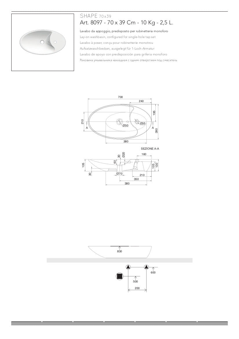 Lavabo da appoggio Shape