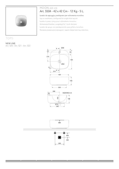 Lavabo da appoggio con foro Moon
