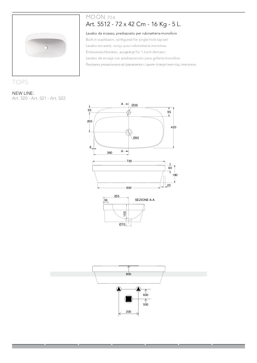 Lavabo da incasso Moon