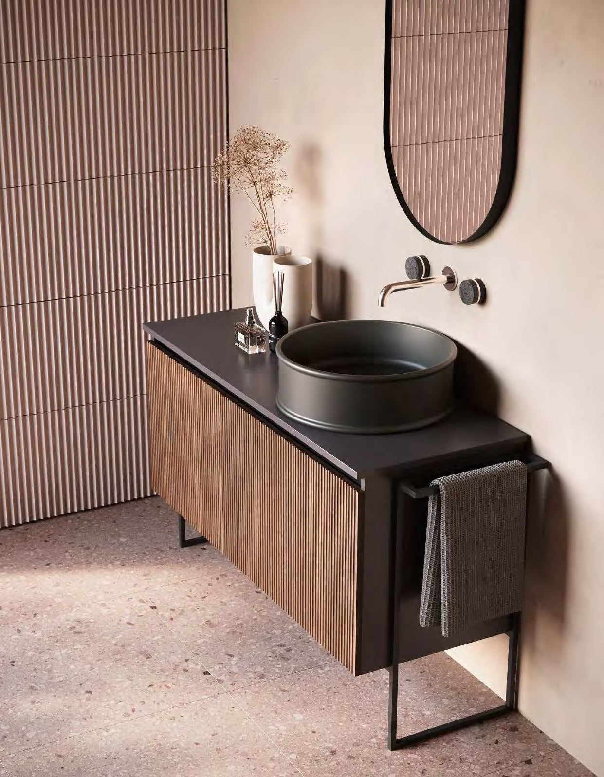 Ovaler Badezimmerspiegel 50x90 cm mit Look Ring-Rahmen