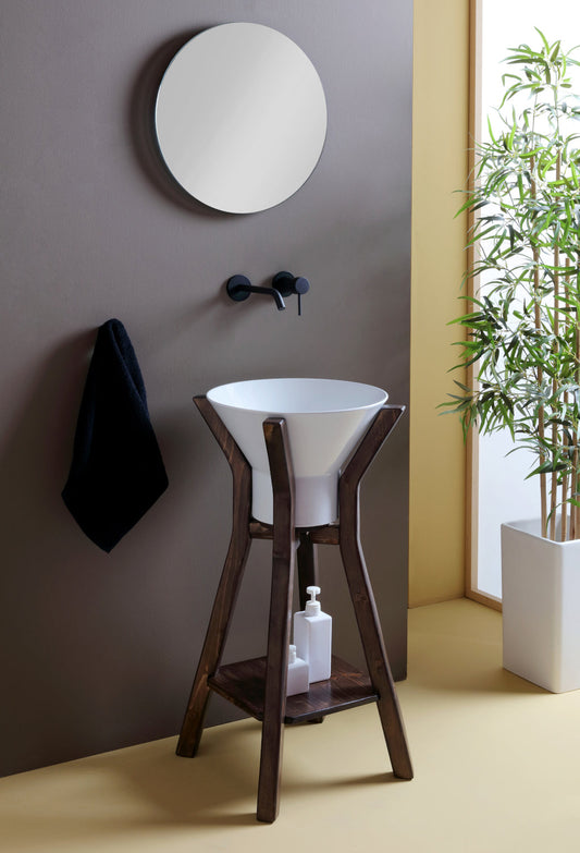 MEGAFONO-WASCHBECKENKONSTRUKTION AUF HOHER, STEHENDER HOLZKONSTRUKTION