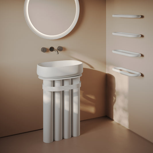 Ovales Waschbecken mit 4 Church-Metallrohren