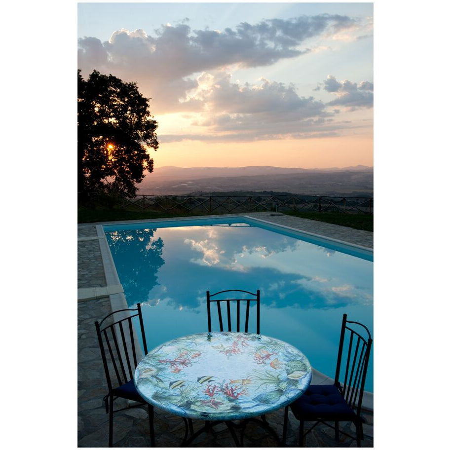 Tavolo in pietra lavica tondo Oceano Blu